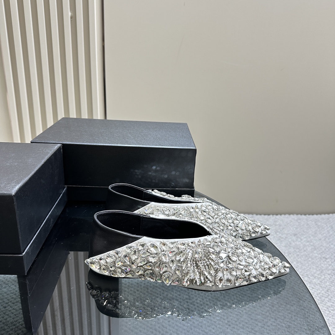 2024 Spring Summer Jill Sander Crystal Coward Leather Shoes with Crystal Drill Embellishment - 图片 2