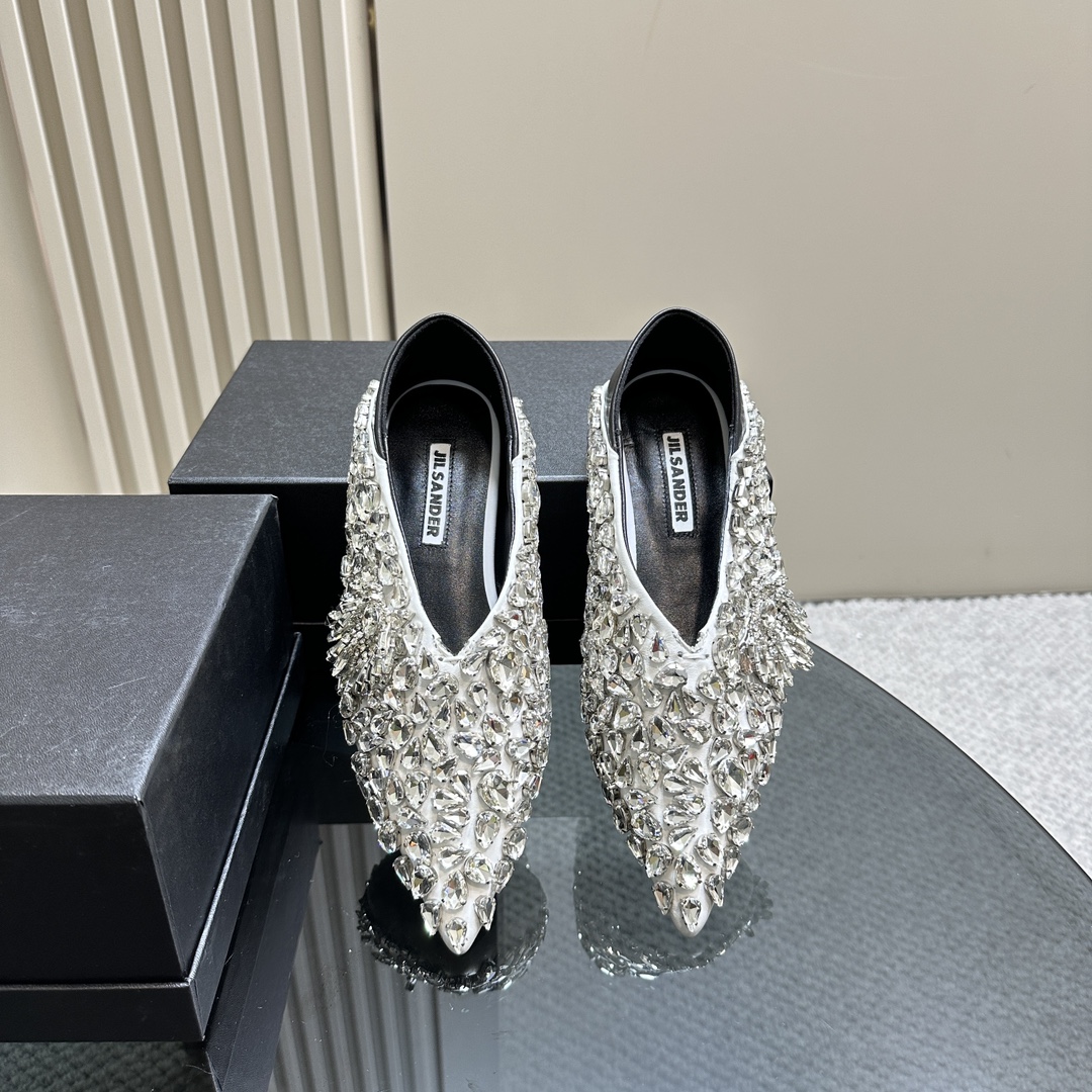 2024 Spring Summer Jill Sander Crystal Coward Leather Shoes with Crystal Drill Embellishment - 图片 3
