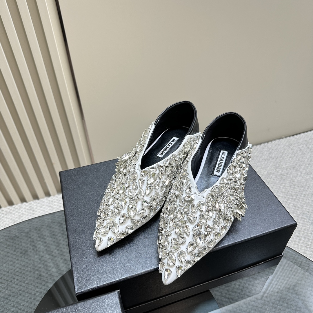 2024 Spring Summer Jill Sander Crystal Coward Leather Shoes with Crystal Drill Embellishment - 图片 4