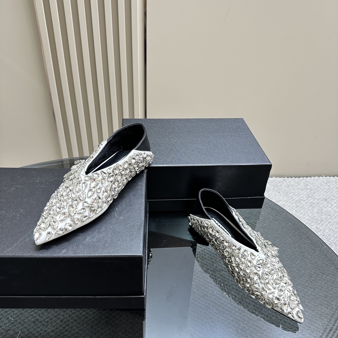 2024 Spring Summer Jill Sander Crystal Coward Leather Shoes with Crystal Drill Embellishment - 图片 6