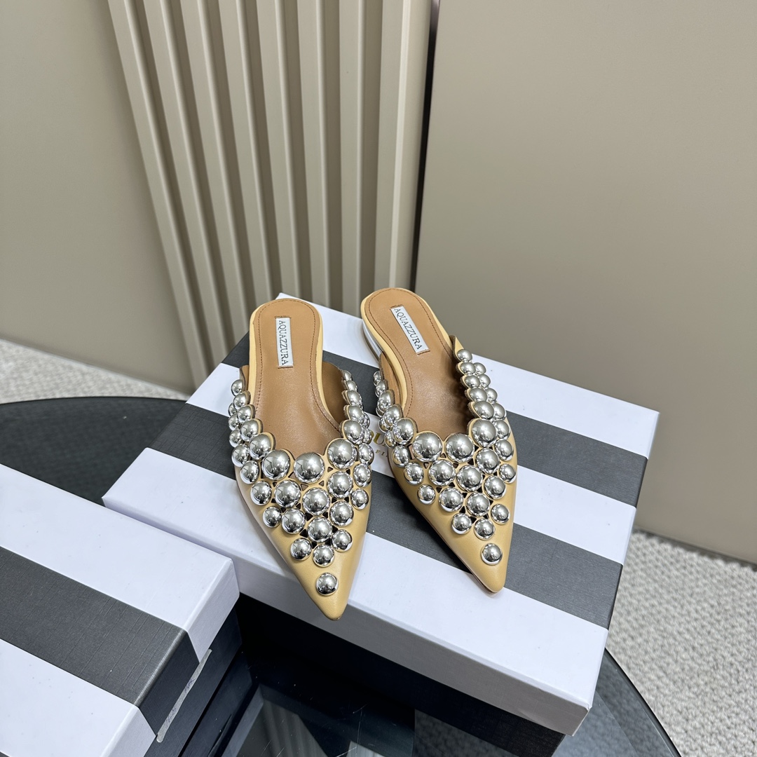 AQUAZURA Gold Pineapple 2024 SS Summer Shoes: Elegant Italian Design for Women - 图片 1