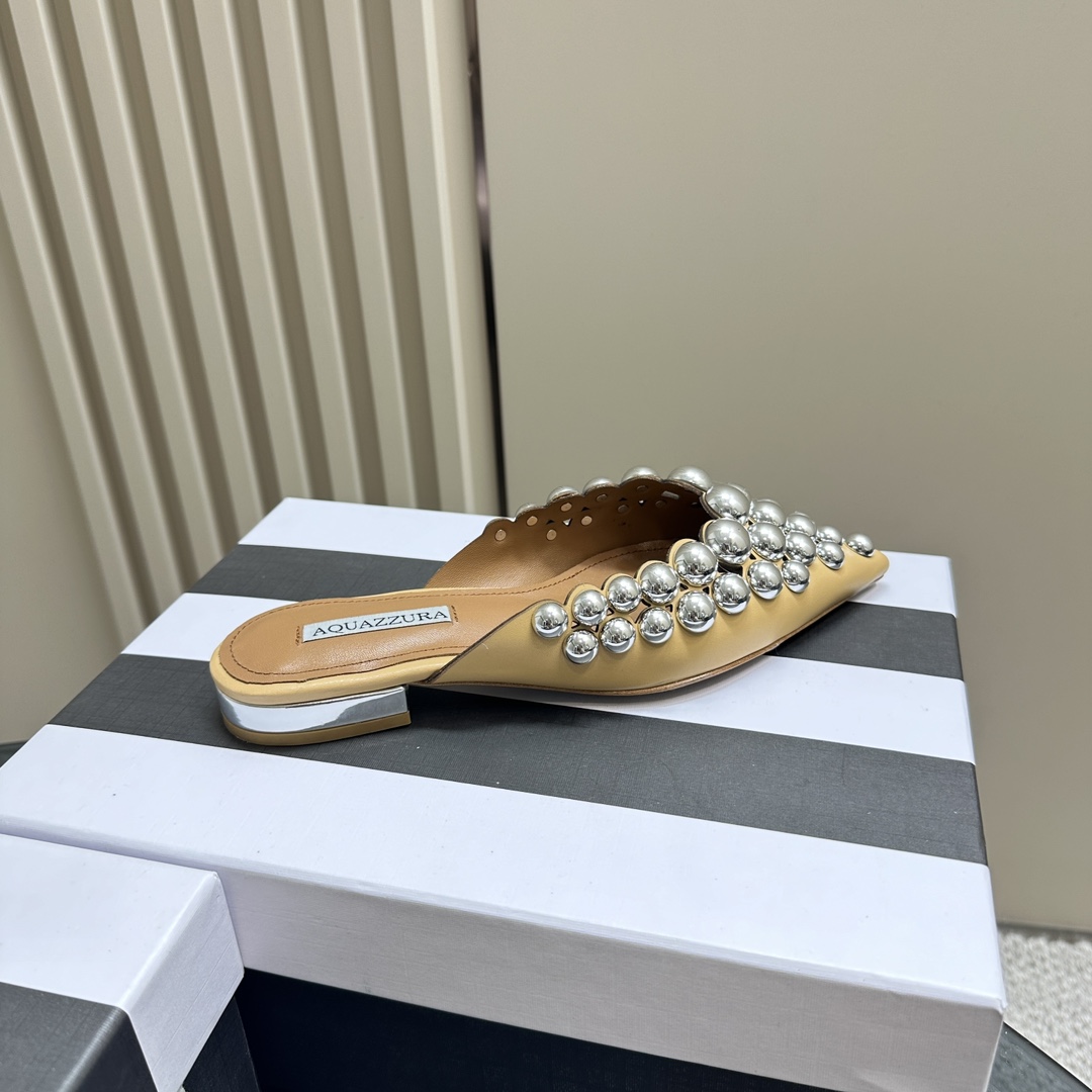 AQUAZURA Gold Pineapple 2024 SS Summer Shoes: Elegant Italian Design for Women - 图片 6