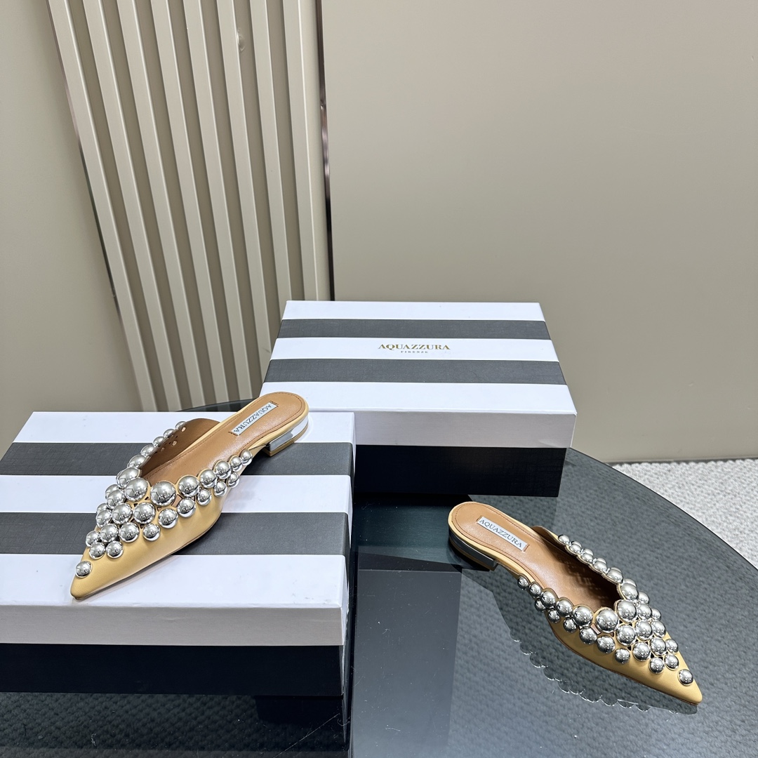 AQUAZURA Gold Pineapple 2024 SS Summer Shoes: Elegant Italian Design for Women - 图片 5