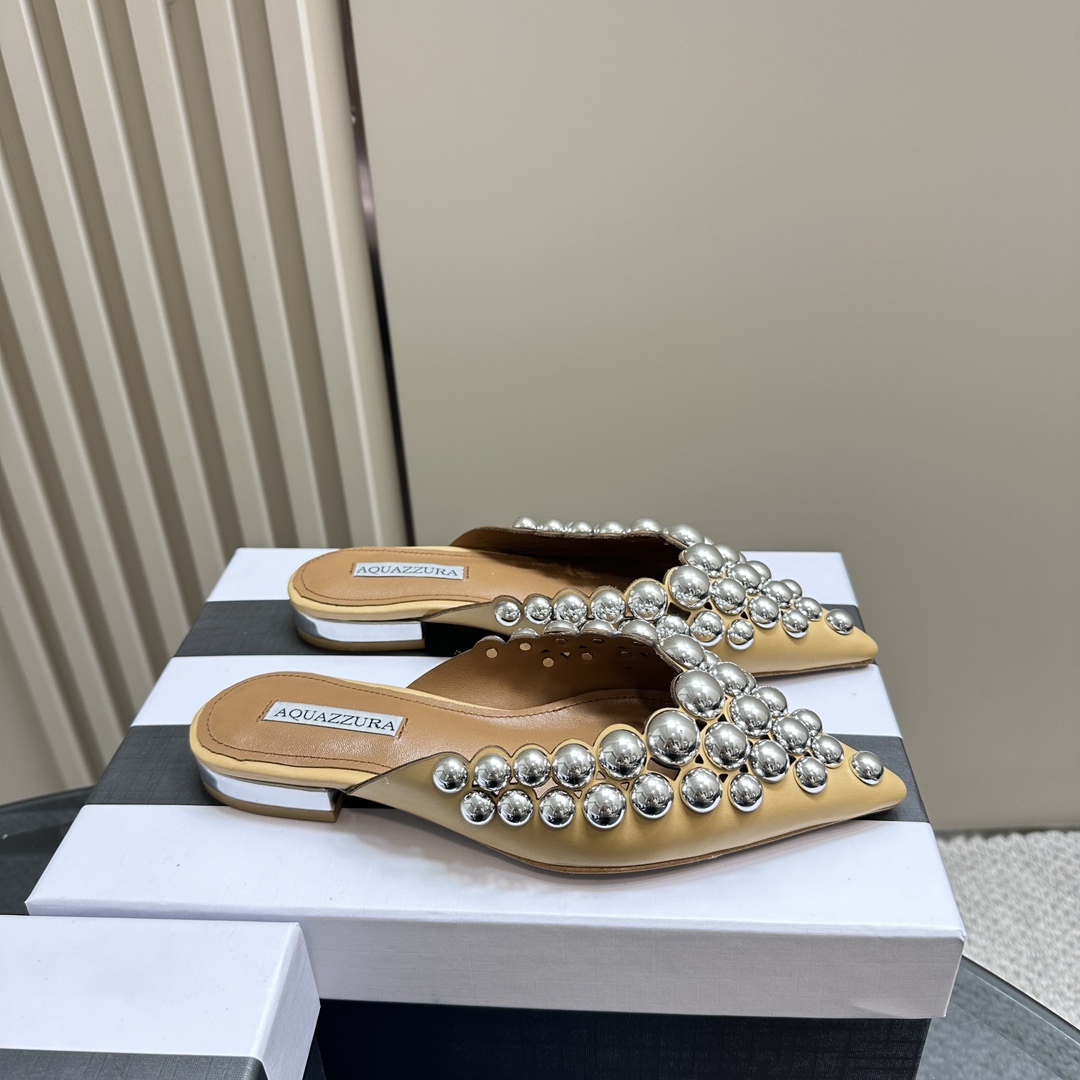 AQUAZURA Gold Pineapple 2024 SS Summer Shoes: Elegant Italian Design for Women - 图片 2