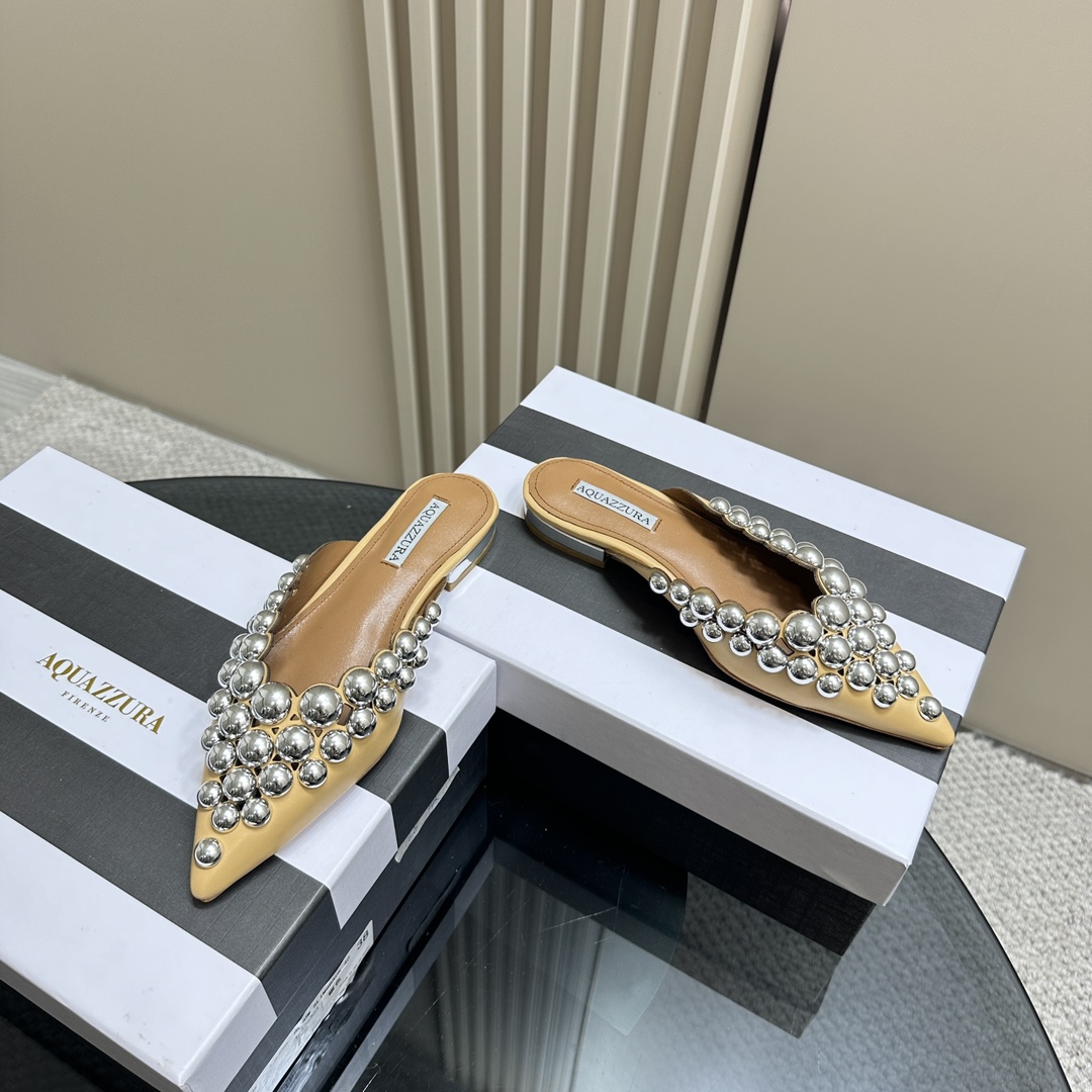 AQUAZURA Gold Pineapple 2024 SS Summer Shoes: Elegant Italian Design for Women - 图片 3