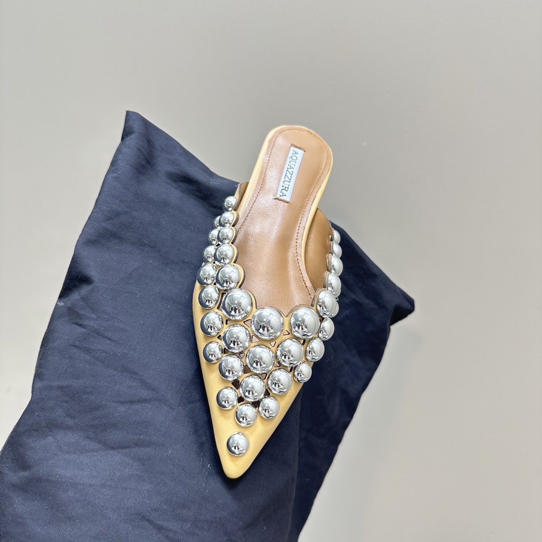 AQUAZURA Gold Pineapple 2024 SS Summer Shoes: Elegant Italian Design for Women - 图片 8