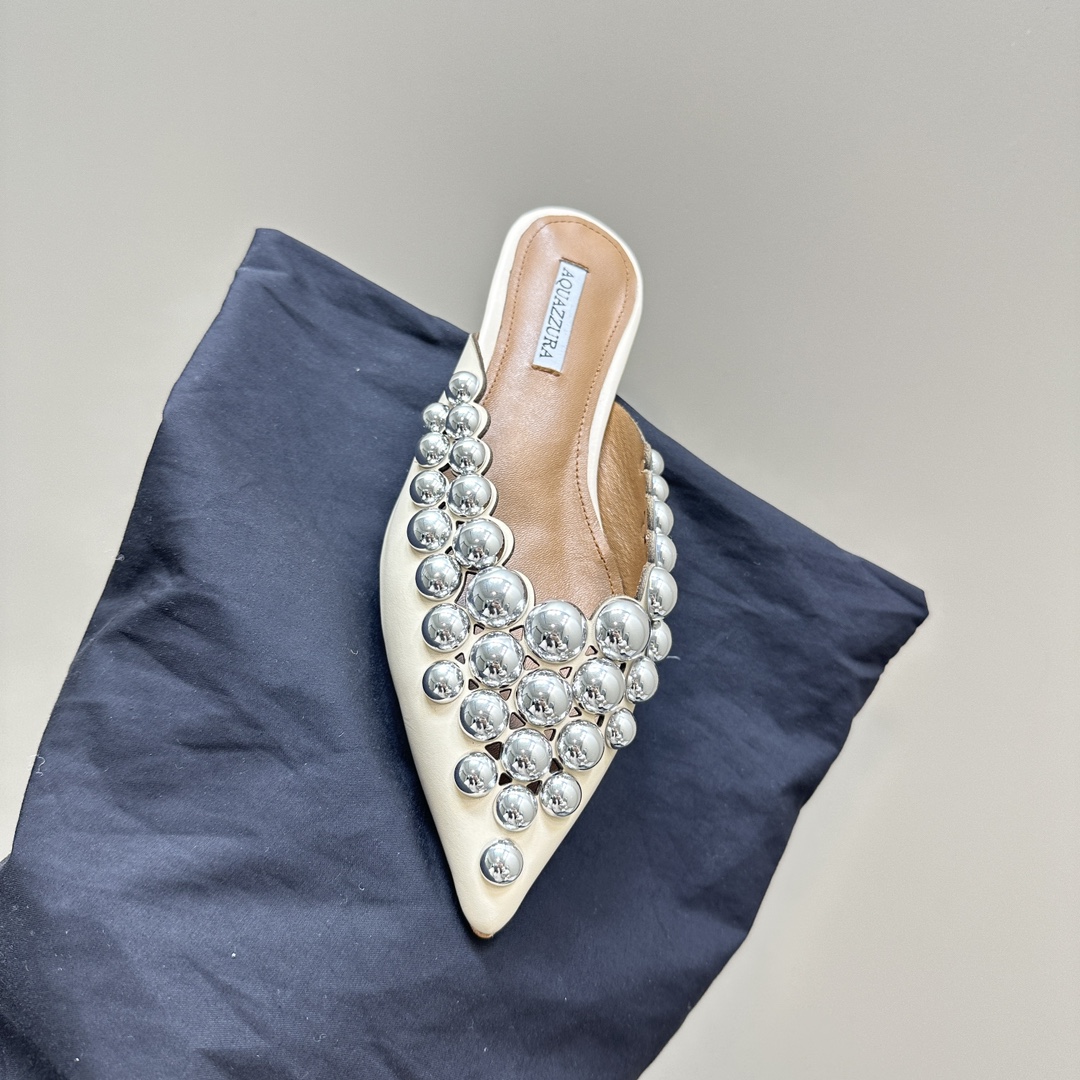 AQUAZURA Gold Pineapple 2024 SS Summer Shoes: Elegant Italian Women’s Bellies for Parties - 图片 8