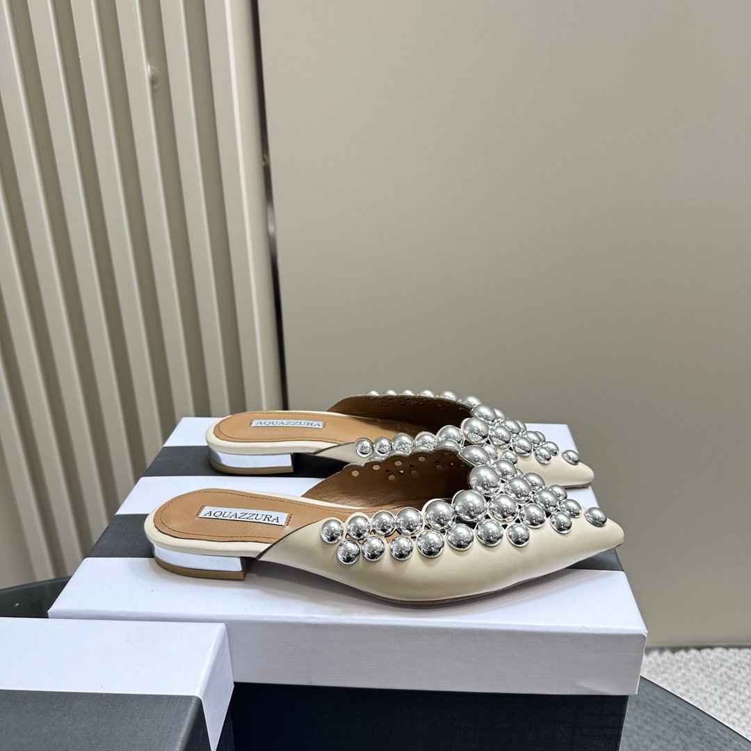 AQUAZURA Gold Pineapple 2024 SS Summer Shoes: Elegant Italian Women’s Bellies for Parties - 图片 2