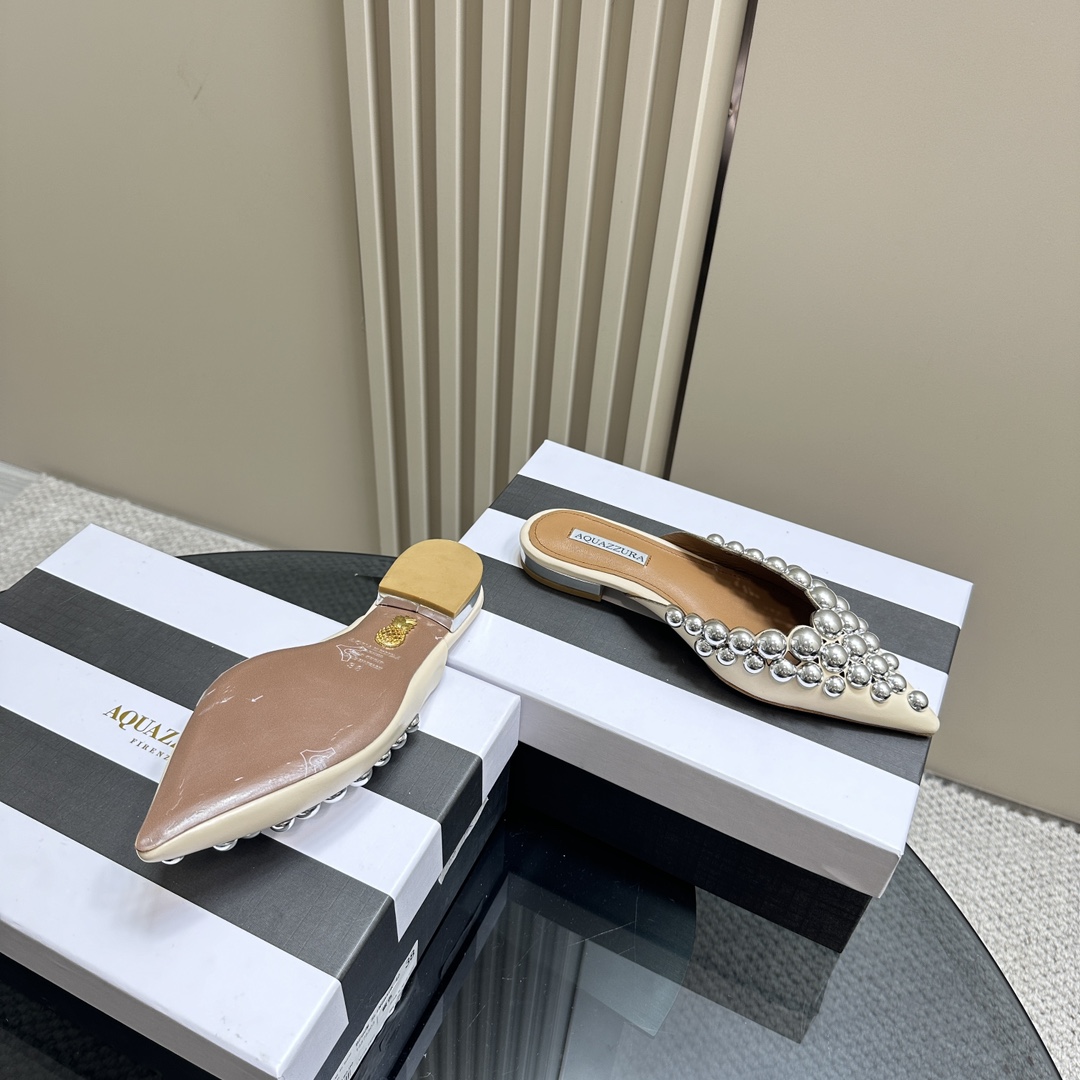AQUAZURA Gold Pineapple 2024 SS Summer Shoes: Elegant Italian Women’s Bellies for Parties - 图片 4