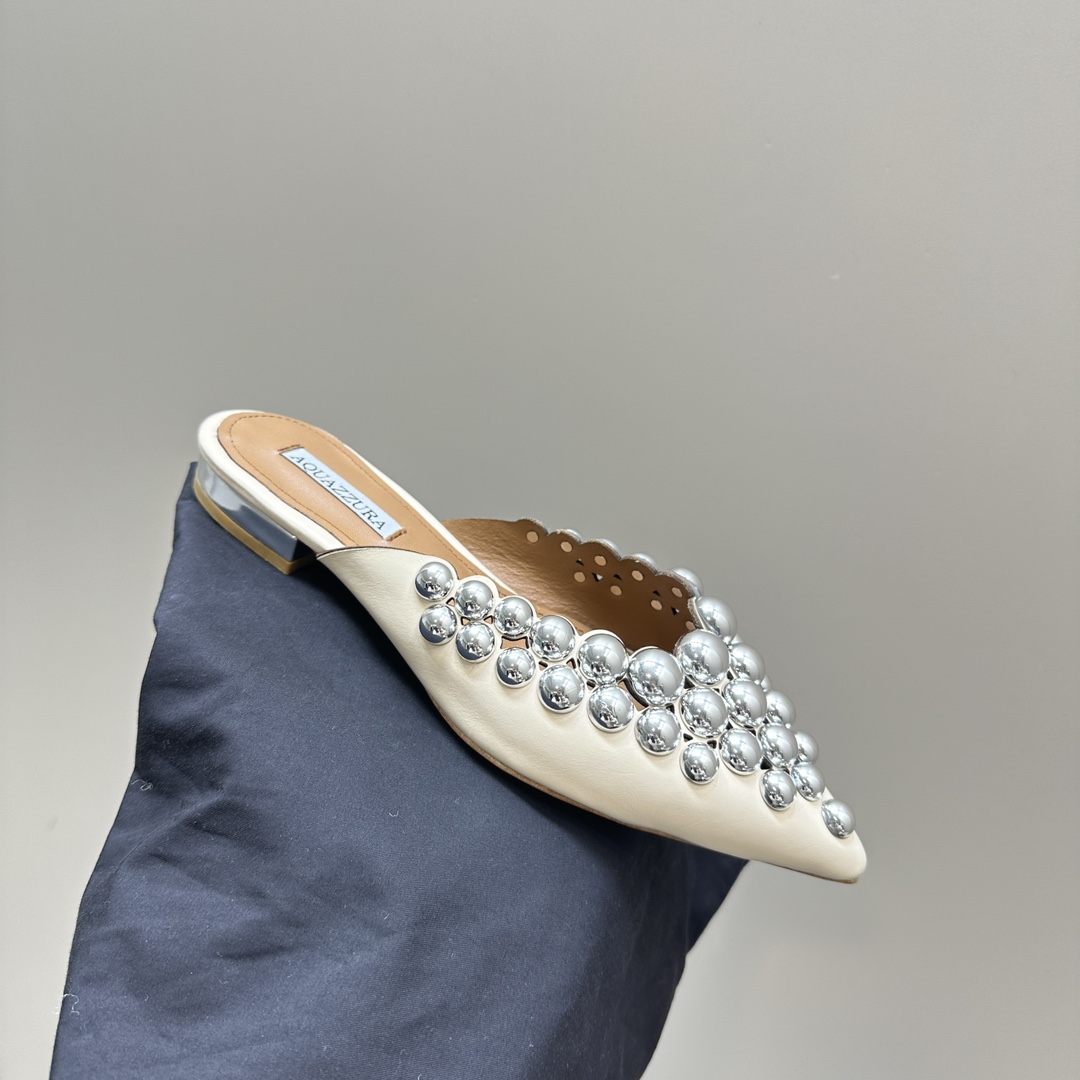 AQUAZURA Gold Pineapple 2024 SS Summer Shoes: Elegant Italian Women’s Bellies for Parties - 图片 7