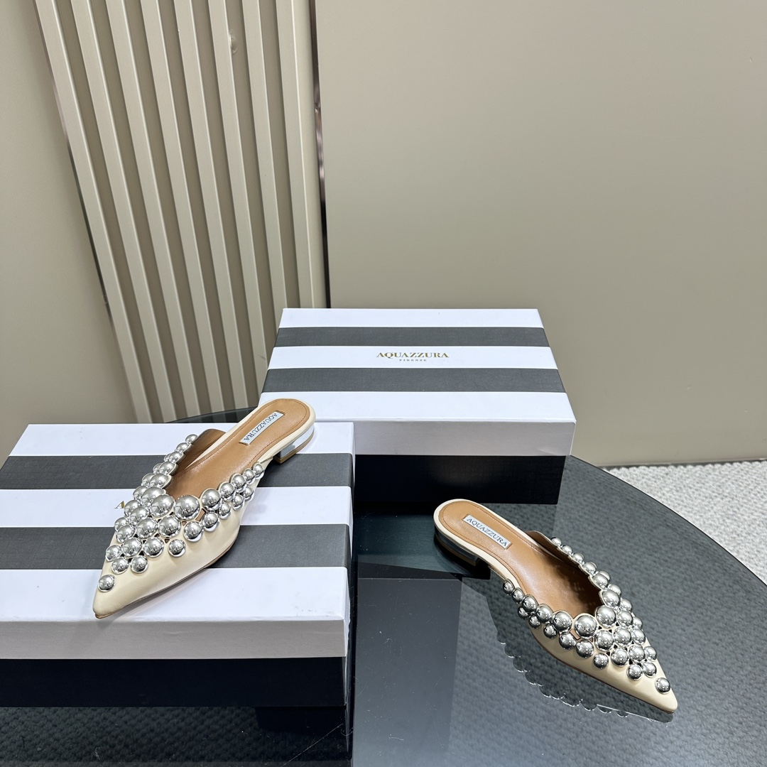 AQUAZURA Gold Pineapple 2024 SS Summer Shoes: Elegant Italian Women’s Bellies for Parties - 图片 5