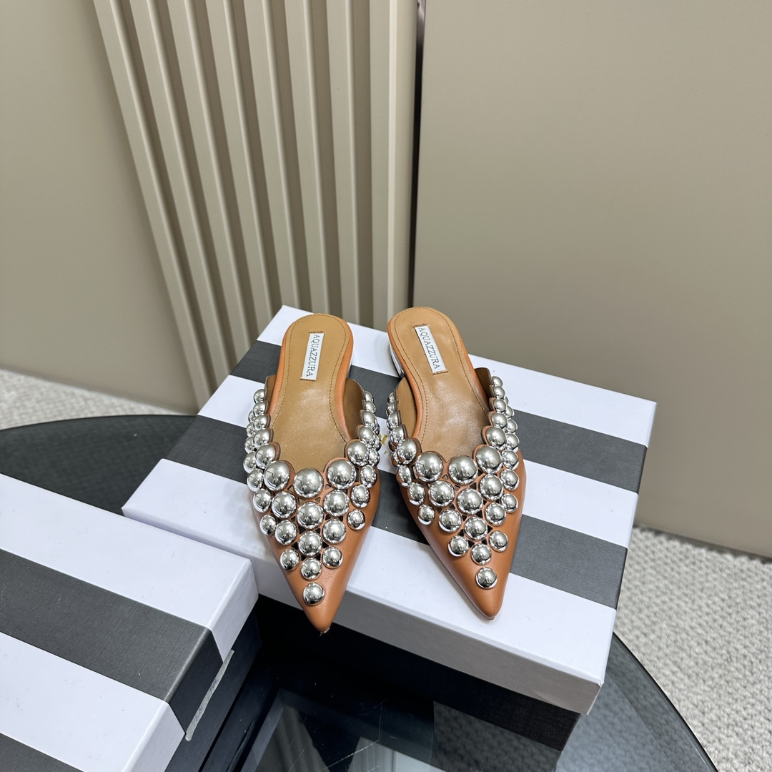 AQUAZURA Gold Pineapple 2024 SS Summer Shoes: Elegant Italian Design for Parties