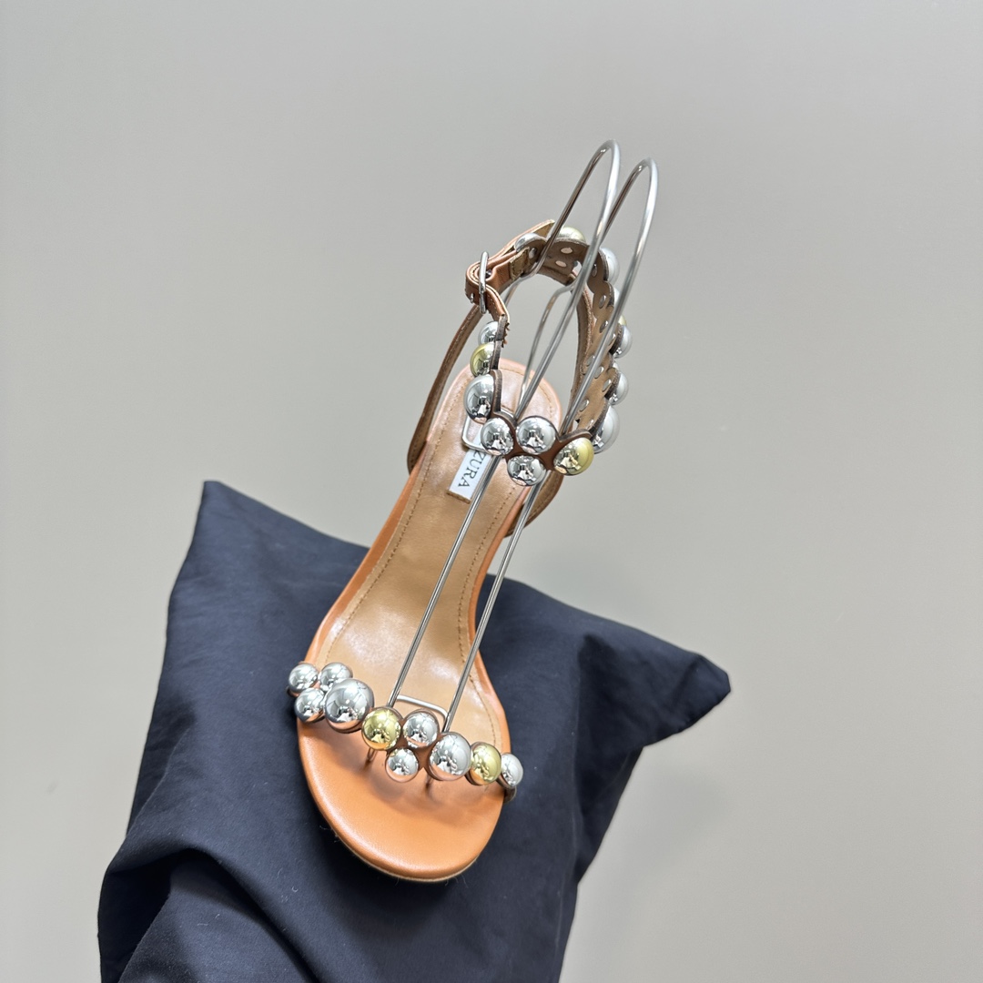 AQUAZURA Gold Pineapple 2024 SS Summer Shoes: Elegant Italian Bellies for Parties - 图片 8