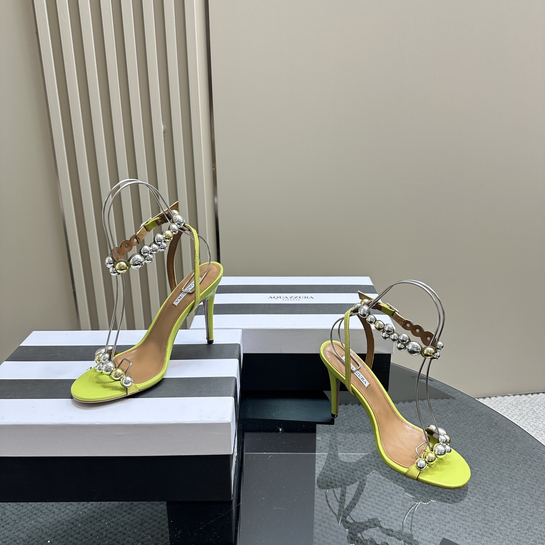 AQUAZURA Gold Pineapple 2024 SS Summer Shoes: Elegant Italian Bellies for Parties - 图片 5