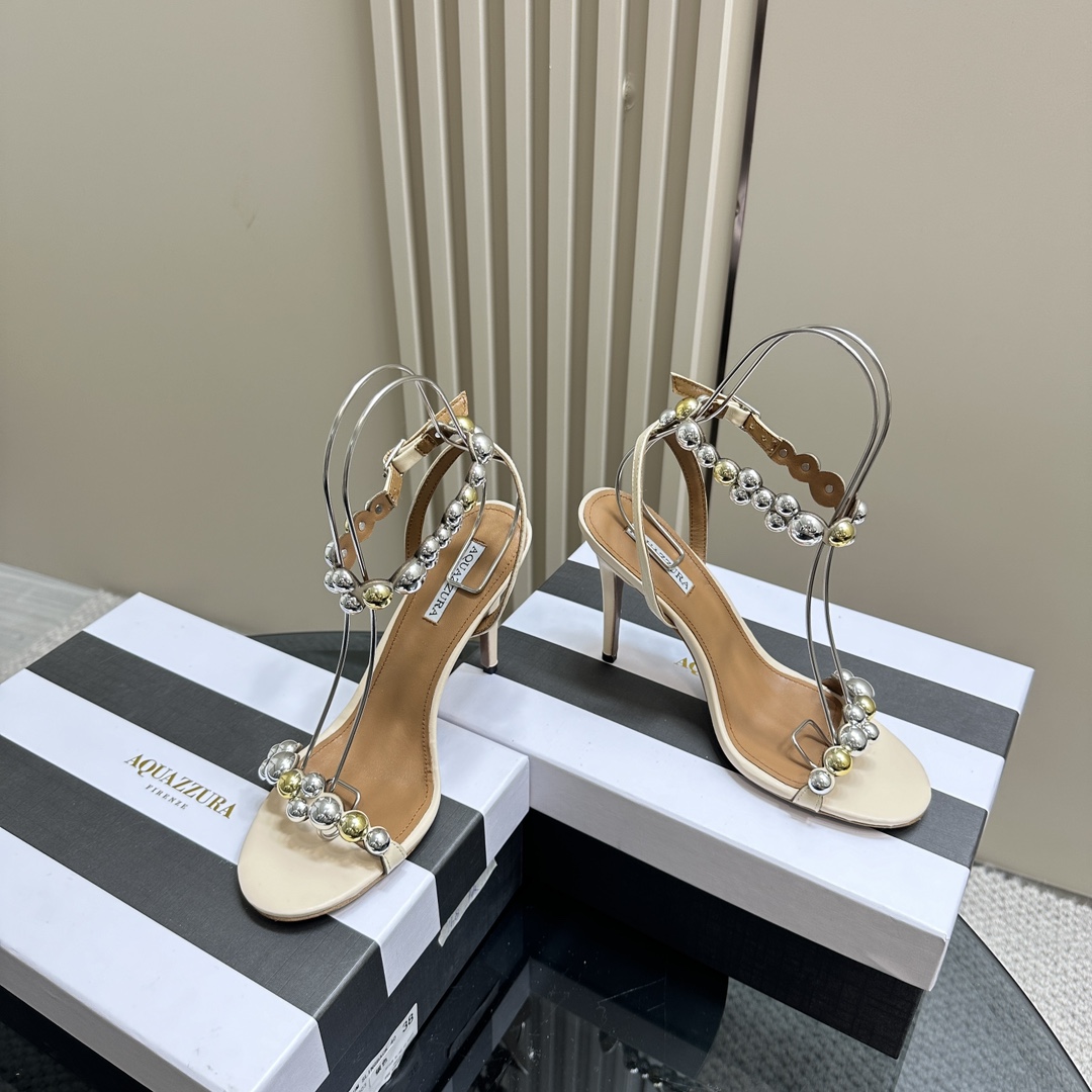 AQUAZURA Gold Pineapple 2024 SS Summer Shoes: Elegant Italian Bellies for Parties.