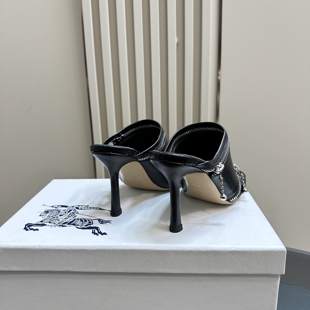 Ms. Burberry SS24 Velvet Sandal Slippers with Zipper Design - 图片 5