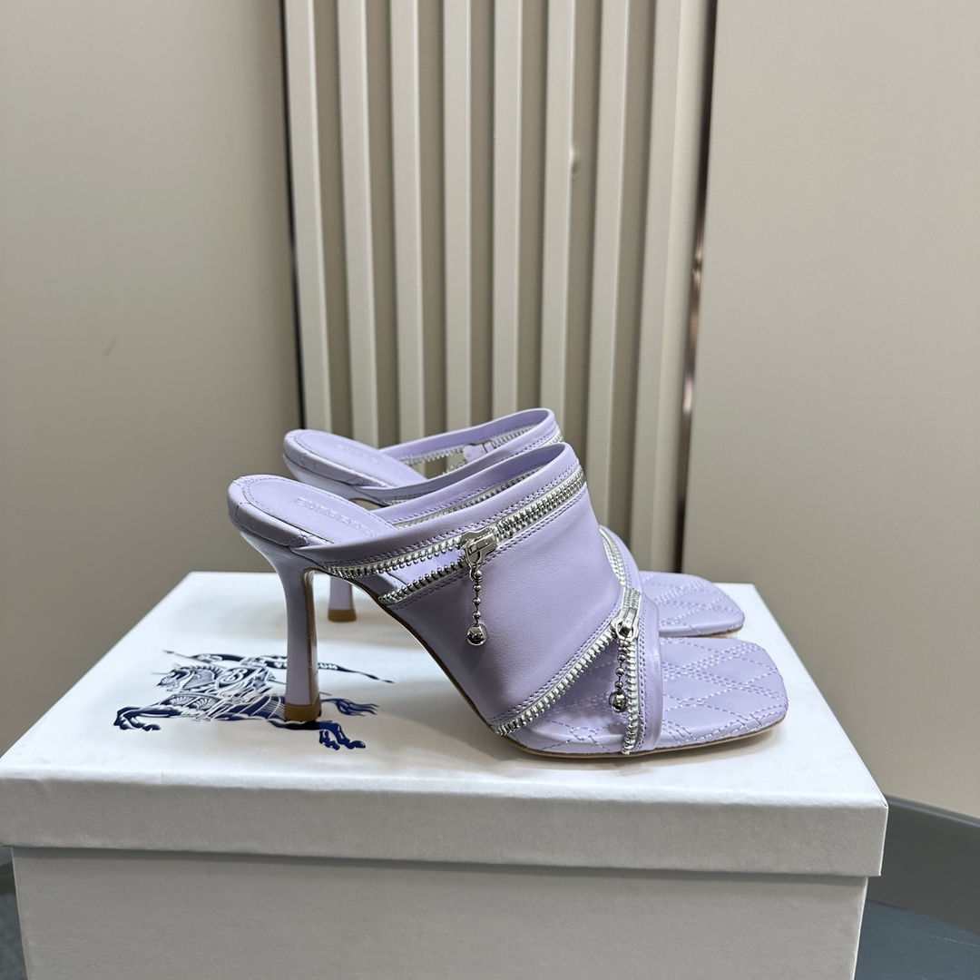 Ms. Burberry SS24 Velvet Sandal Slippers with Zipper Design - 图片 4