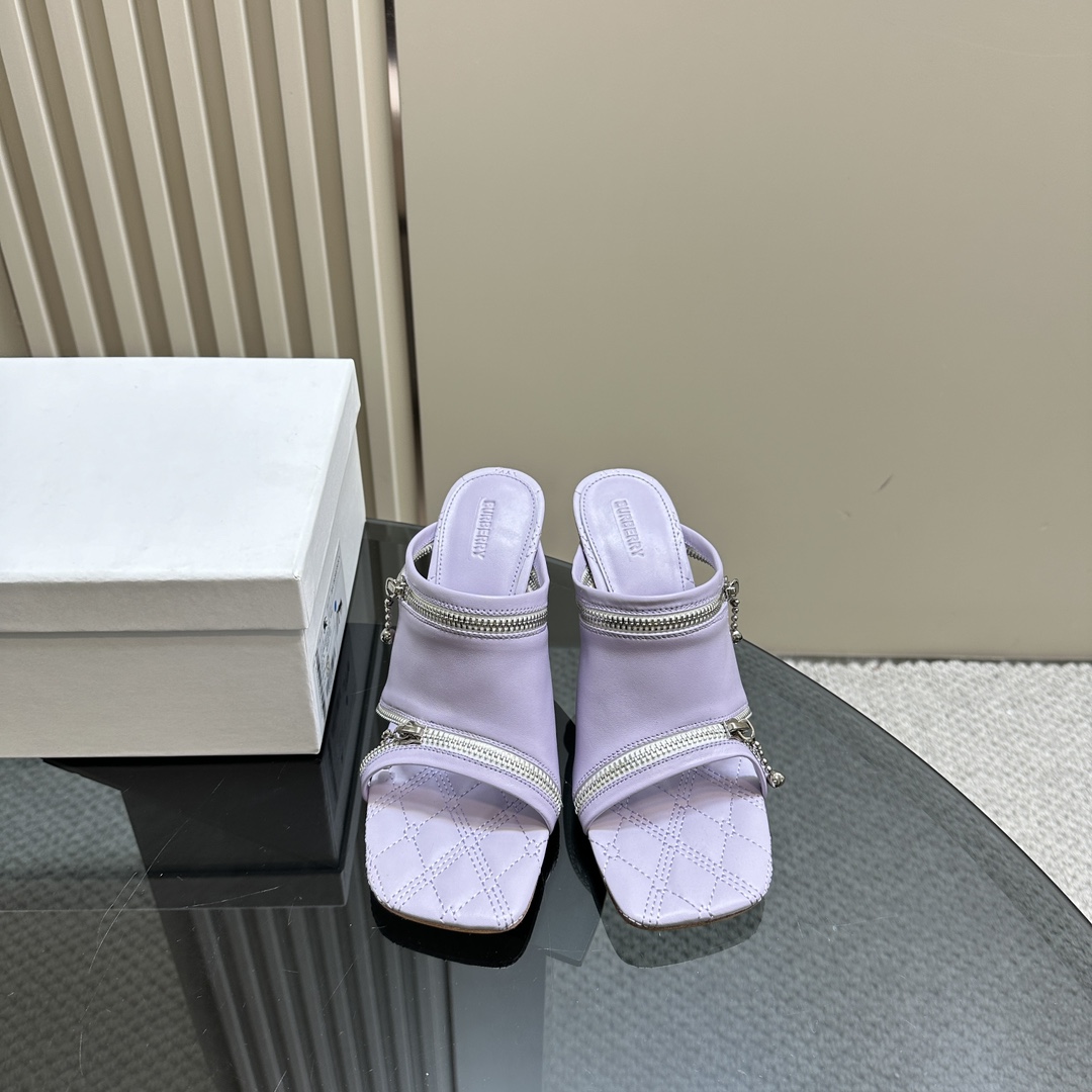Ms. Burberry SS24 Velvet Sandal Slippers with Zipper Design - 图片 2