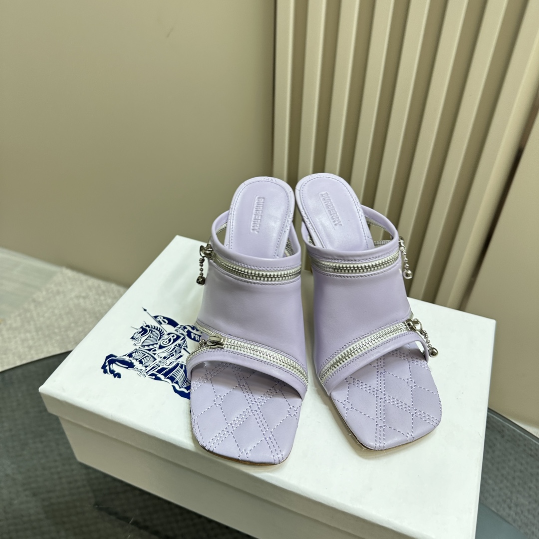 Ms. Burberry SS24 Velvet Sandal Slippers with Zipper Design - 图片 3