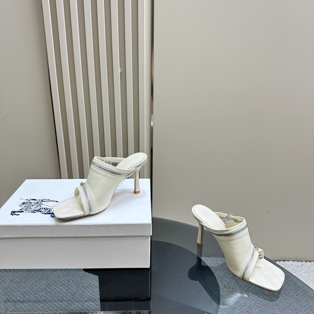 Ms. Burberry SS24 Velvet Sandal Slippers with Zipper Design - 图片 6