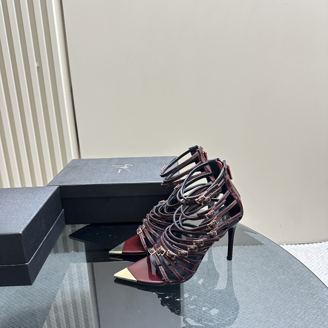 Italian Leather Giuseppe Zanotti GZ24S Roman Heels with Imported Cattle Skin Soles