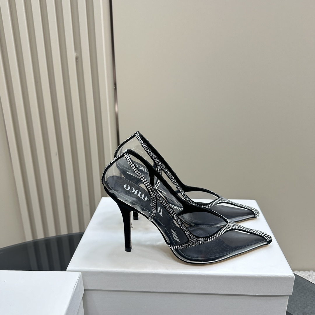 Luxurious Italian-Made Velvet High Heels with Transparent PVC Details – The Attico - 图片 5