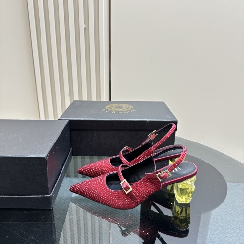 Versace Women's Rhinestone Embellished Leather Slingback Pumps, Wine Red 1 Versace Women's Rhinestone Embellished Leather Slingback Pumps, Wine Red
