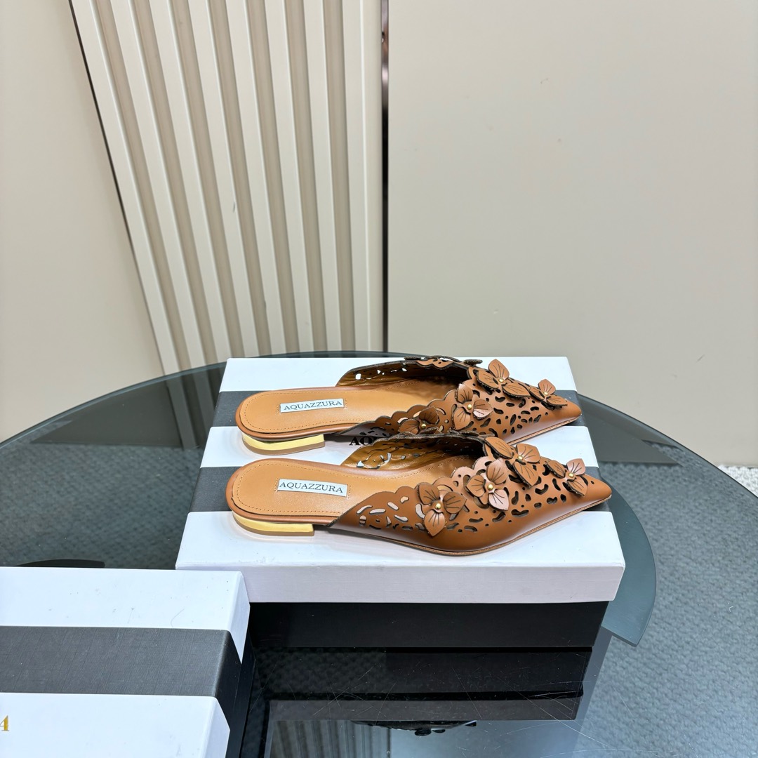 AQUAZURA Gold Pineapple 2025SS Summer Flats: Italian Crafted, Royal Design, Party-Ready. - 图片 5