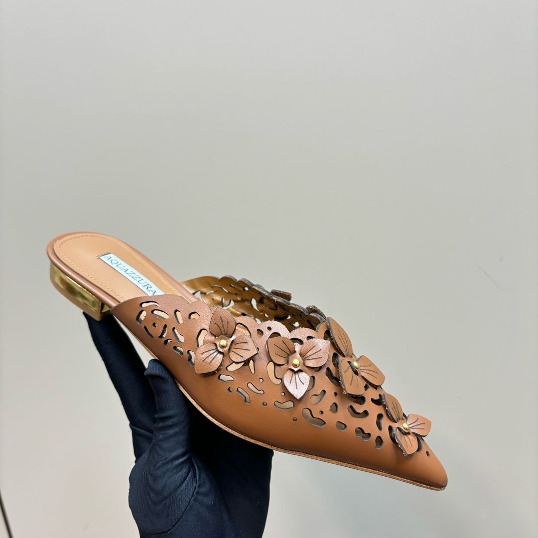 AQUAZURA Gold Pineapple 2025SS Summer Flats: Italian Crafted, Royal Design, Party-Ready. - 图片 7