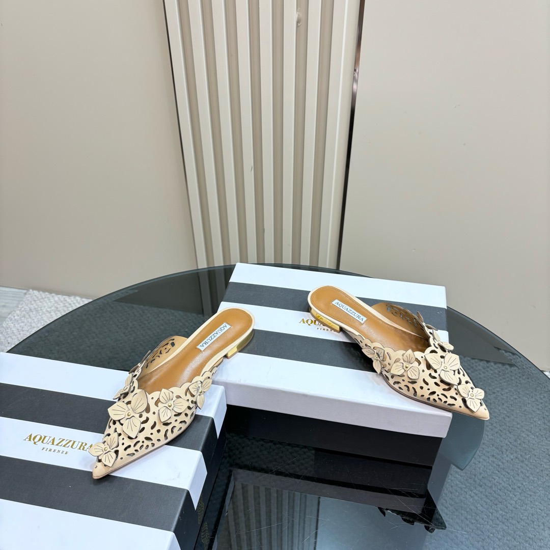 Luxury Italian Aquazzura Pineapple Flats: Aristocratic Gold Summer Shoes - 图片 4