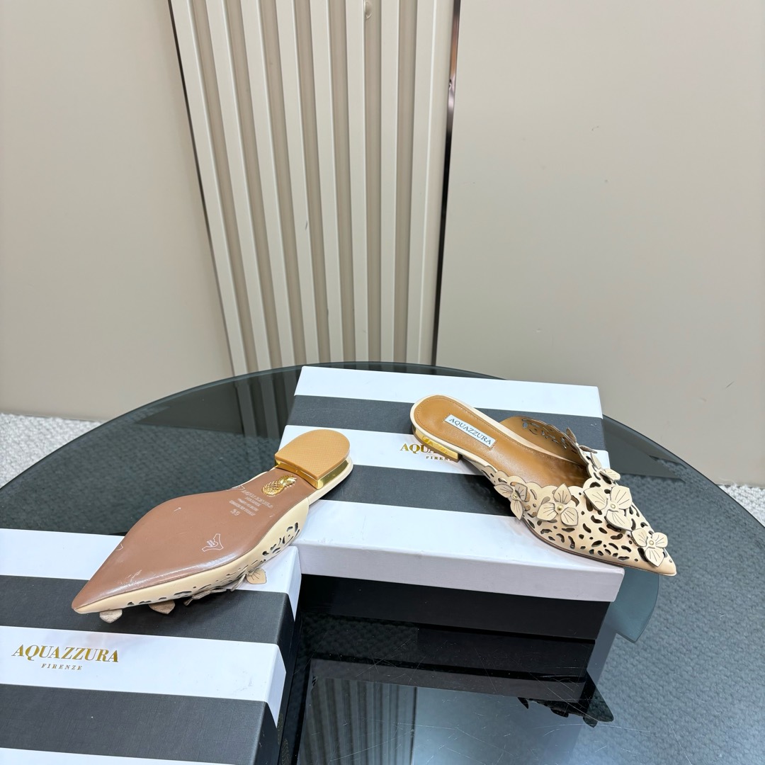 Luxury Italian Aquazzura Pineapple Flats: Aristocratic Gold Summer Shoes - 图片 5