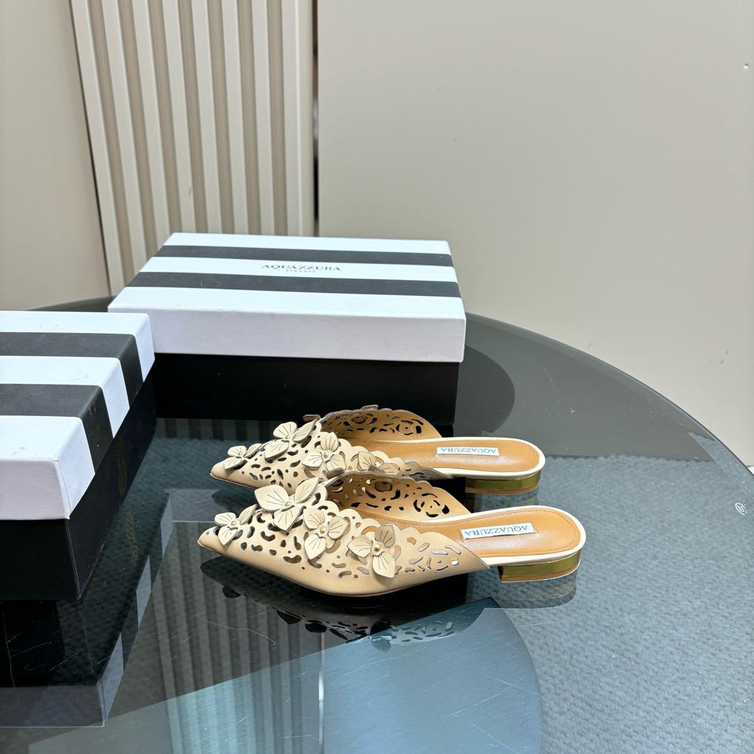 Luxury Italian Aquazzura Pineapple Flats: Aristocratic Gold Summer Shoes - 图片 1