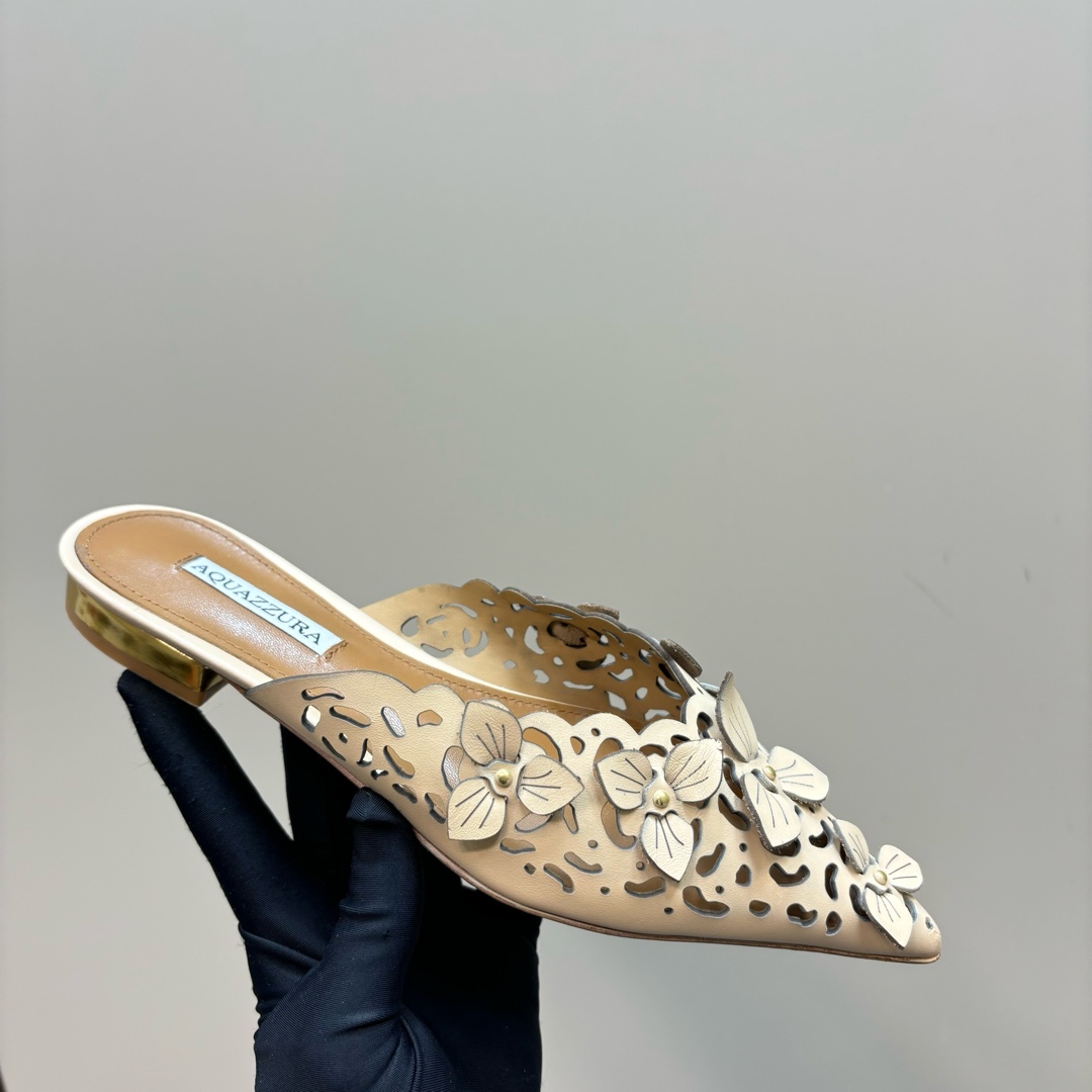 Luxury Italian Aquazzura Pineapple Flats: Aristocratic Gold Summer Shoes - 图片 7