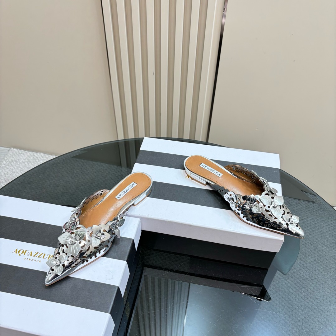 AQUAZURA Gold Pineapple Flats 2025SS: Italian Crafted, Elegant Design for Summer Parties - 图片 4