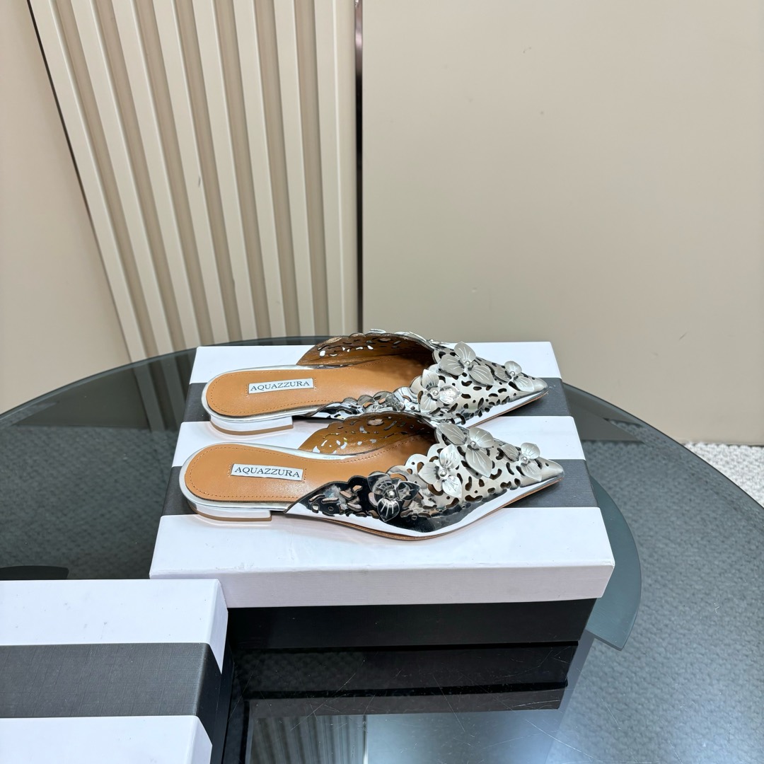 AQUAZURA Gold Pineapple Flats 2025SS: Italian Crafted, Elegant Design for Summer Parties - 图片 3