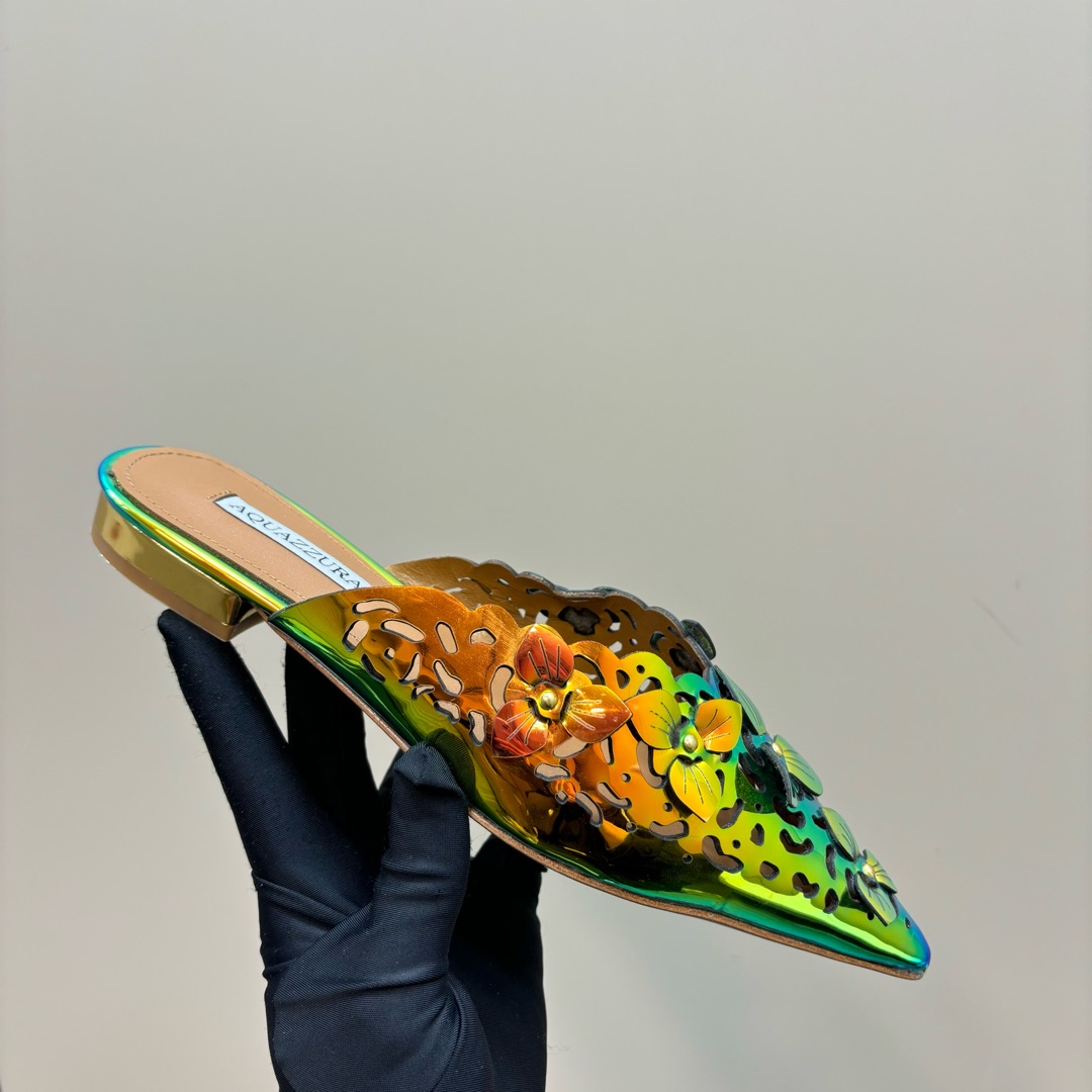 “2025SS Aquazzura Gold Pineapple Flats: Italian Crafted, Elegant, Versatile Party Shoes” - 图片 7