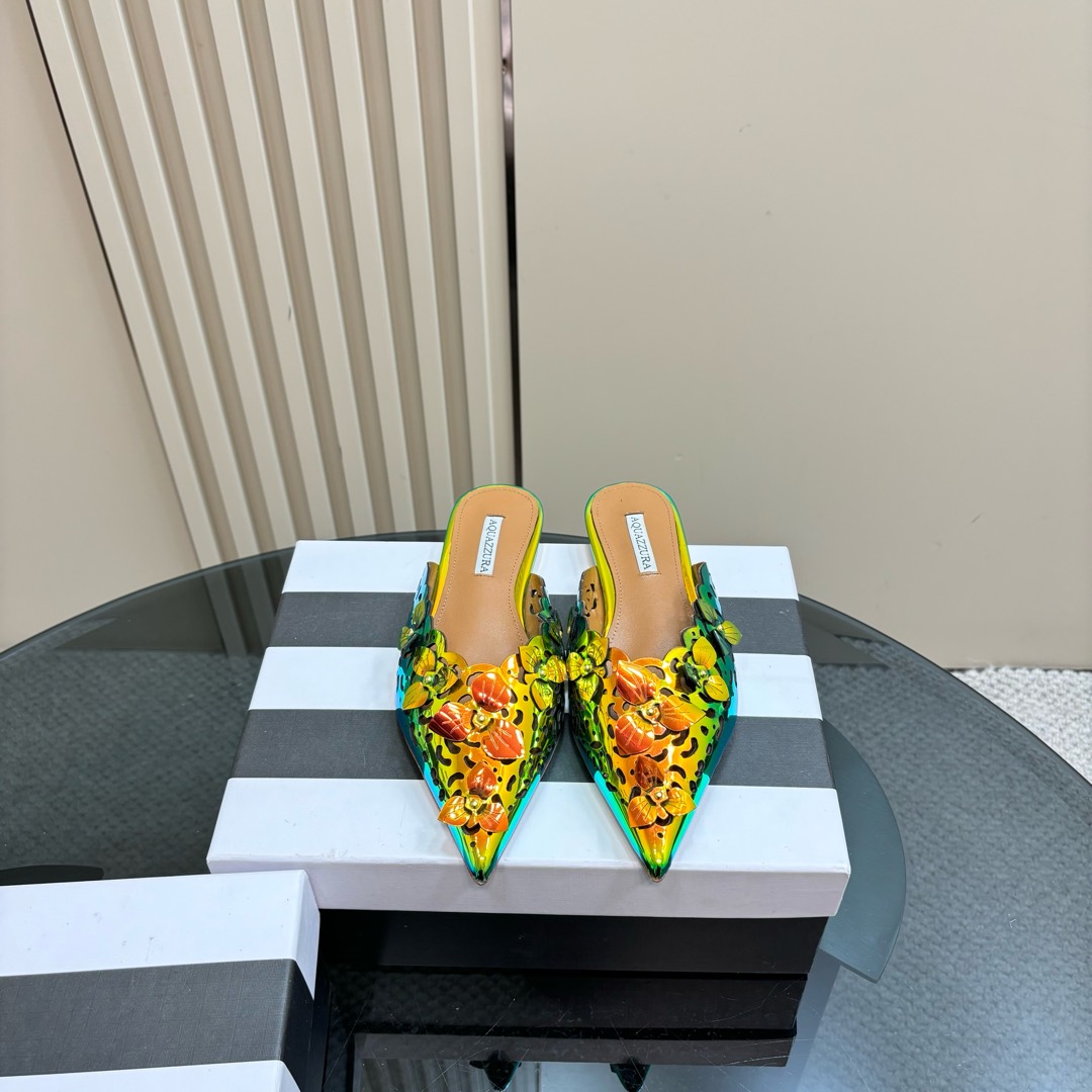 “2025SS Aquazzura Gold Pineapple Flats: Italian Crafted, Elegant, Versatile Party Shoes” - 图片 2