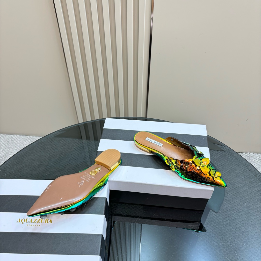 “2025SS Aquazzura Gold Pineapple Flats: Italian Crafted, Elegant, Versatile Party Shoes” - 图片 5