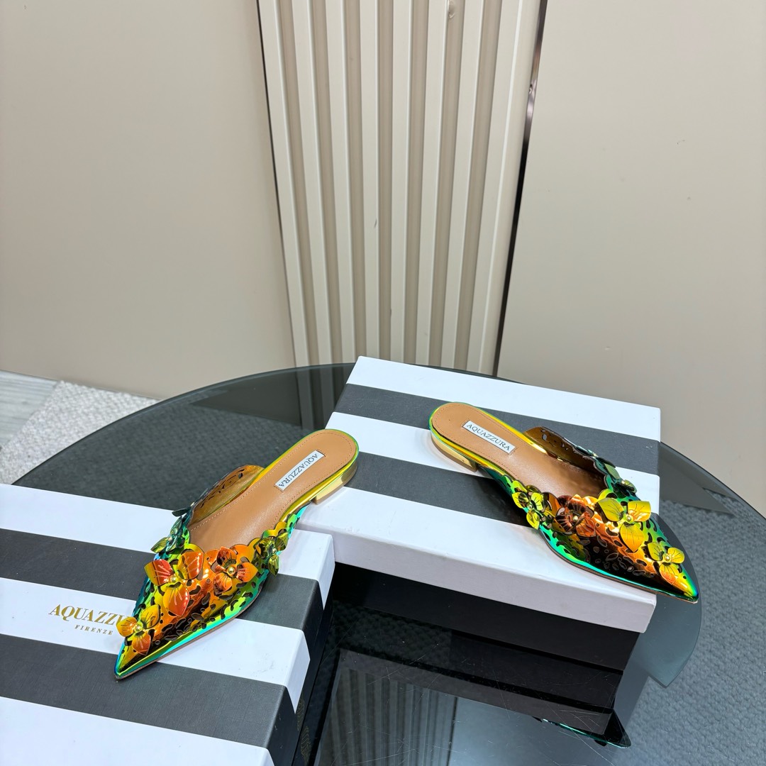 “2025SS Aquazzura Gold Pineapple Flats: Italian Crafted, Elegant, Versatile Party Shoes” - 图片 4