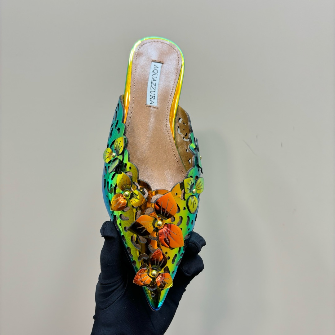 “2025SS Aquazzura Gold Pineapple Flats: Italian Crafted, Elegant, Versatile Party Shoes” - 图片 8