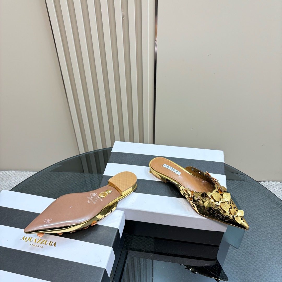 AQUAZURA Gold Pineapple Flats: Italian Crafted, Royal Design, Perfect for Parties - 图片 5