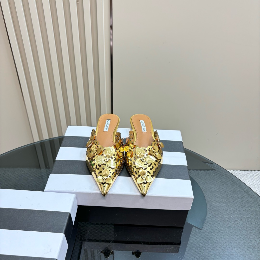 AQUAZURA Gold Pineapple Flats: Italian Crafted, Royal Design, Perfect for Parties - 图片 2