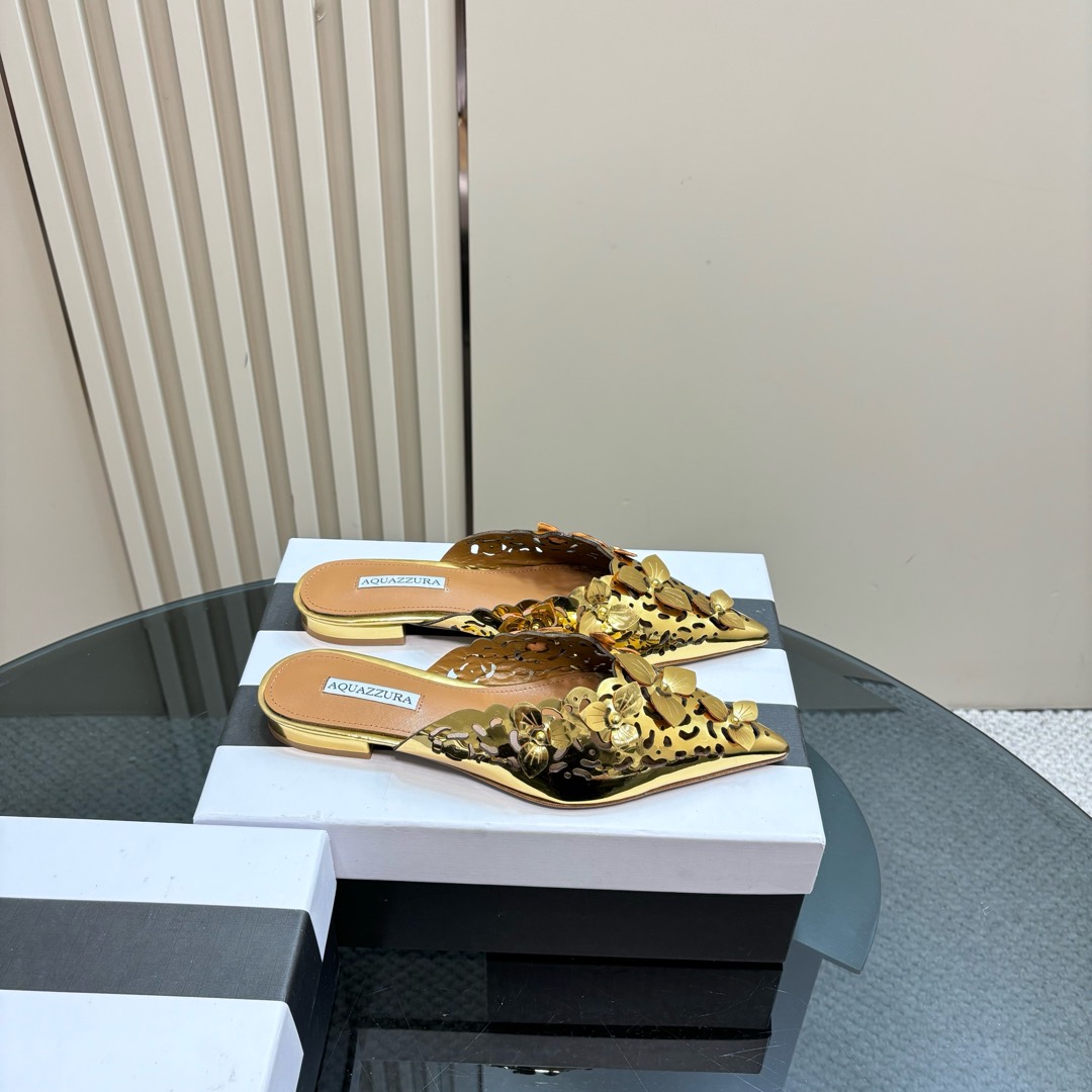 AQUAZURA Gold Pineapple Flats: Italian Crafted, Royal Design, Perfect for Parties - 图片 3