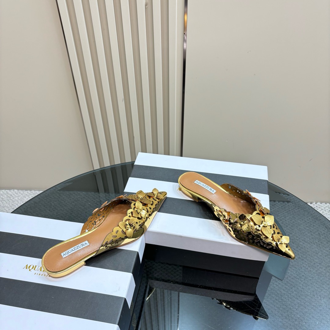 AQUAZURA Gold Pineapple Flats: Italian Crafted, Royal Design, Perfect for Parties - 图片 6