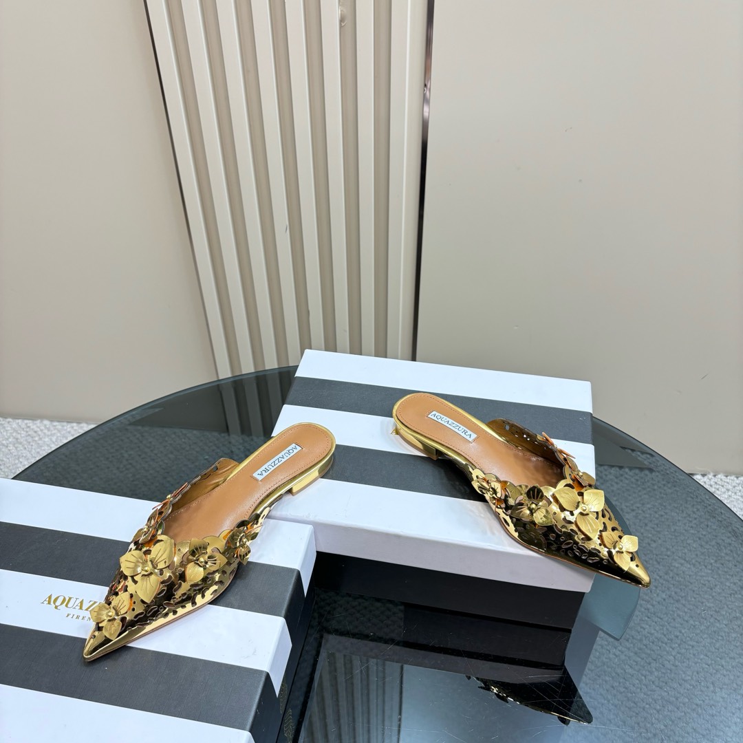 AQUAZURA Gold Pineapple Flats: Italian Crafted, Royal Design, Perfect for Parties - 图片 4