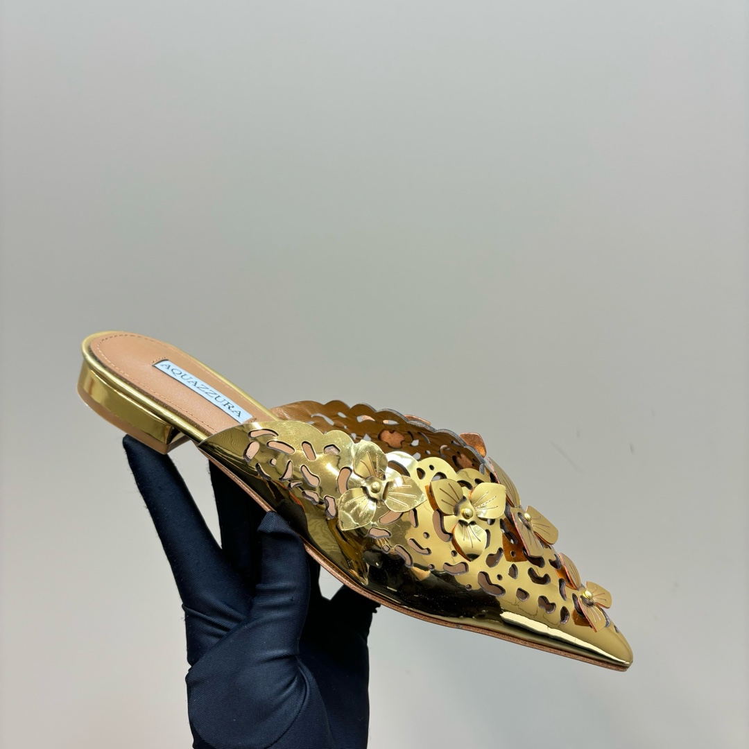 AQUAZURA Gold Pineapple Flats: Italian Crafted, Royal Design, Perfect for Parties - 图片 7