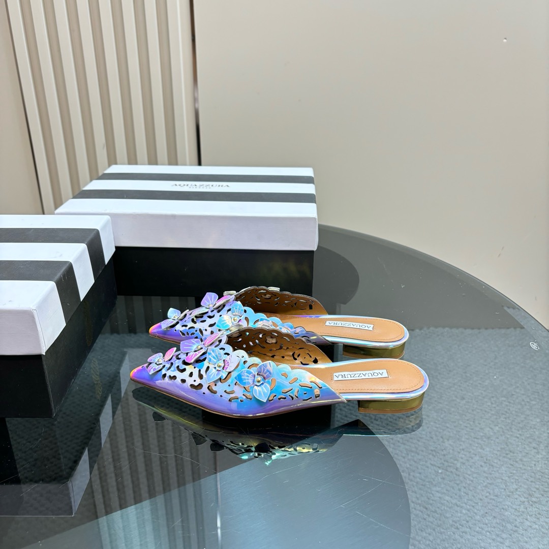 AQUAZURA Gold Pineapple Flats: Italian Craftsmanship, Royal Design, Premium Quality.