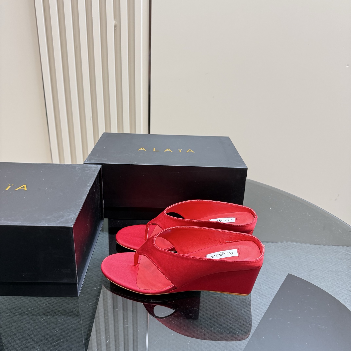 ALAÏA Women's Red Silk Wedge Thong Sandals - High Love Collection 3 i1742297140510 3615 0 0
