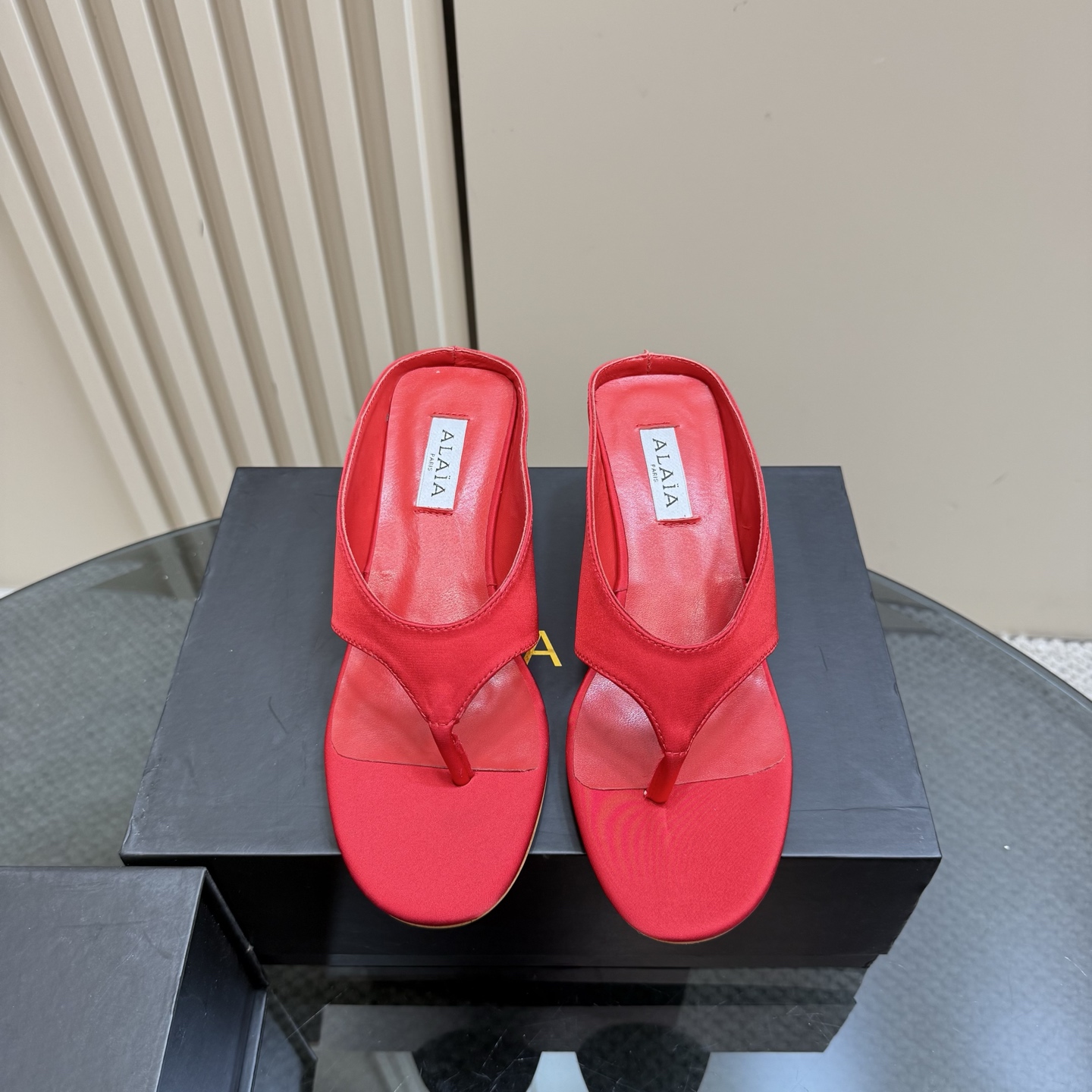 ALAÏA Women's Red Silk Wedge Thong Sandals - High Love Collection 4 i1742297141888 6448 0 1