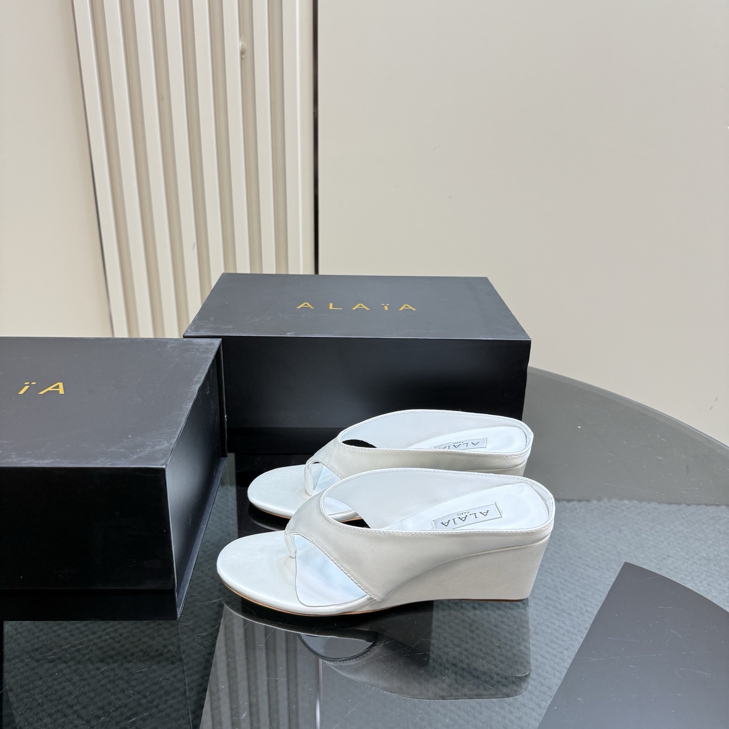 ALAÏA High Love White Silk Wedge Thong Sandals 3 i1742297160014 6386 0 0